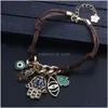 Chain Handmade Adjustable Size Mtilayer Leather Hamsa Hand Evil Lucky Eye Charm Bracelet For Women Men Vintage Jewelry Gift Dhgarden Dhf4Z