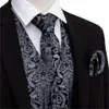 Designer Mens Classic Black Paisley Jacquard Folral Silk kamizelki kamizelki chusteczki kamizelki kamizelki kamizelki kieszeni kwadratowy zestaw Barry.Wang 240219