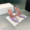 Vestido amina muaddi, sandálias, cetim pontiagudo de salto alto salto alto, salto alto de girassol de cristal, 10 cm, sapatos de casamento de designer de luxo feminino