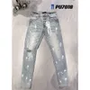 Marca designer dos homens calças jeans calças de moda design reto retro streetwear casual moletom roxo jeans corredores calça lavada 243