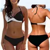 Damenbadebekleidung 2024 Frauen Sexy Streifen Spleißen Zweiteilige Bikini Set Weiblichen Sommer Große Größe Badeanzug Mode Beachwear Bad Anzug XS-6XL