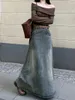 Юбки, женское платье, ностальгическая джинсовая юбка в стиле ретро для женской одежды, 2024, зимняя длинная женская одежда трапециевидной формы с высокой талией
