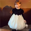 Dziewczyna sukienki dziecko zima błyszcząca elegancja łuk plus aksamitna suknia kulowa księżniczka