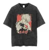 Camiseta masculina vintage lavagem anime Haruku camiseta grande de algodão moda rua top unissex
