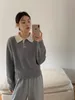 Retro-Pullover mit POLO-Kragen in Kontrastfarbe für Damen-Winterpullover im High-End-Stil mit Knöpfen