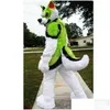 Mascot kostymer 2022 Long Fur Green White Husky Dog Costume Högkvalitativ tecknad tema Karaktär Adts Size Christmas Carnival Birthd DHKB4