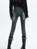 Jeans pour femmes Jrjl noir taille haute pour femmes 2024 mode vintage simple classique boutons maigres droite longue longueur pantalon