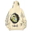 Skeleton Graffiti Terry Material Hoodies masculinos Streewear outono pulôver com capuz para homens