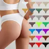 Calcinha feminina sexy fitness esportes tanga sólida cintura média g-string sem costura roupa interior t-back macio menina cuecas de biquíni