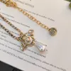 Collana vintage con perle di diamanti placcati in oro Collana regalo da donna di nuova progettazione Collana di rame con gioielli con ciondolo d'amore di alta qualità progettata per ragazze Boutique a catena lunga