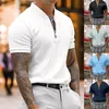 Herren Polos Herren Business Reißverschluss T-Shirts Stehkragen Kurzarm Einfarbige Tops Poloshirt Pullover Lässige Sommer Slim Fashion