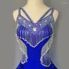 Stage Wear Standard Latin Dance Spódnica 2024 Kobiety królewski niebieski Rumba Dancing Dress Zaawansowana personalizacja samba konkurs