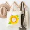 Shopping Bags Print Letter Beach Tote Bag Pouch White Canvas Cloth Handbag Women's Big Handbags School Supplies Teacher Gift