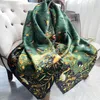 Шарфы Зеленый шелковый шарф 110 см, шелковица, закрученные вручную края, бандана с цветком, элегантная женская шаль, дизайнерская бандана на голову208E