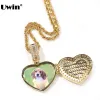 Necklaces Uwin Customized Photo Necklaces Bling Iced Out AAA baguettecz Cubic Zircon Open Heart Design Charms Fashion Jewelry for Gift