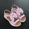 Slipper Kids Shoes 2023 Summer Hollow Flat Sandals Sweet Bow Solid Girls Shoes Baby Roman Sandals Casual Soft Sole Beach Shoes Sandalias 2448