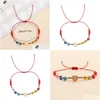 Braccialetti a maglie a catena Stile europeo e americano alla moda Colore misto Occhi di vetro con amore Corda rossa Bracciale per tessitura da donna Amico Otila