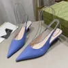 Patent Leather Pointed Toe Slingback Dress Shoes Sandaler Läder yttersula 10,5 cm stilettpumpar kvinnor fest kvällskor lyxdesigner höga klackar 35-42