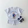 2023 South Korean baby boy clothing set childrens summer clothing cartoon bear T-shirt+shorts two-piece set newborn boy and girl clothing 240225