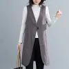 Waistcoats MidLong Cotton Linen Vest Women's New Spring/Summer Outwear 2023 Loose Sleeveless Coat Overcoat Waistcoat Grey Vests Female