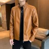 Slim Fit Stand Collar Mens Fashion Leather Jacket Casual Business Top Clothing Trend Jackets 240223