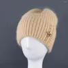 Bérets Année Cadeau Boutique Fourche Arrière Fourrure Bonnets Doux Chaud Moelleux Chapeau D'hiver Pour Les Femmes Angora Pile Cap Femelle Bonnet Skullies Bonnet