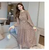 Casual Dresses 2024 Vintage Print Long Sleeve Midi Autumn Winter Plus Size Chiffon Dress Elegant Women Bodycon Party Vestidos