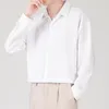 Polos pour hommes Chaopai Lâche et facile à repasser Chemise décontractée Ruffian Handsome Business Soie de glace à manches longues mince blanc