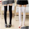 Chaussettes Bonneterie Y Chaud Noir Blanc Soild Couleur Longues Chaussettes Femmes Sur Genou Cuisse Haute Bas Lolita Dames Filles Bonneterie Drop Deliv Otizp