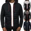 メンズジャケット秋の冬ジャケットソリッドパッチワーク長袖のフード付きコート男性ジッパーカジュアルアウターウェアストリートウェア