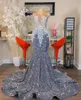 Sier Glitter Mermaid Prom Dresses Sheer Neck Applique Crystal kralen pailletten feest avondjurken gewaad