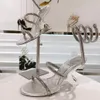 패션 rene caovilla High Heel Sandals 여성 웨지 힐 힐스 금속 뱀 포장 발목 스트랩 캐주얼 럭셔리 디자이너 신발 클래식 파티 샌들