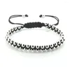 Charme Pulseiras 2024 Est Design Cuff Pulseira Dupla 5mm Gun Black Bronze Bola Beads Trança Macrame para Homens e Mulheres