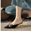 Robe Chaussures Dames 2024 Marque Slingbacks Femmes Talons Hauts Mode Cristal Pompes Femmes Solide Toe Cap Sandales Zapatos Mujer