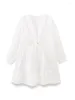 Robes décontractées Zvaqs 2024 Femmes Blanc Broderie Coton Robe V Col Lanterne À Manches Longues Dames Mini 6H304