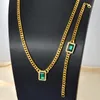 Halsband örhängen Set Zeadear Zircon Armband Rectangle Pendant Chunky Punk Thick Link Chain Green Crystal Gift Party Wedding