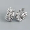 Örhängen vill ha lyxig chic pave crystal zircon äkta 100% 925 sterling silver blad grenar örhängen för kvinnor bröllop smycken gåva