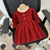 Flicka klänningar 2024 baby flickor röda tröjor klänning vinter varma år jul stickade mode barn barn vestidos kläder