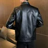 Slim Fit Stand Collar Mens Fashion Leather Jacket Casual Business Top Clothing Trend Jackets 240223