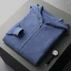 Herrtröjor Autumn och vinter 100 Pure Cashmere Cardigan Men Hooded Shoulder Zipper Löst kappa tröja ull stickad topp