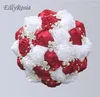 Wedding Flowers Red White Satin Roses Bouquet For Bride 18cm Crystals Pearls Jewelry Brooch Artificial Bridesmaid Bruiloft Bodas