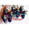 Necklaces Nm40643 Rainbow Fluorite Tower Necklace Aqua Blue Crystal Point Necklace with Crescent Moon Pyrite Halloween Jewelry