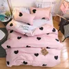 寝具セット漫画ピンクフラミンゴ3/4PCS幾何学的パターンベッドライニング布団カバーシート枕カバーセット