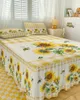 Sängkjol Solros akvarell Flower Bee Plaid Elastic Montered Bed Steread With Pudowcases Madrass Cover Bedding Set Sheet