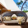 Camp Furniture Outdoor Garden Rattan Patio Aluminum Frame Apple Shape Daybed With Canopy