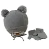 Baretten Baby Gebreide Muts Handschoenen Set Winter Warm Kinderen Gehaakte Hoeden Effen Kleur Kinder Pompom Mutsen Voor Jongens Meisjes Accessoires