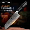 Kök Knivar Xinzuo 7,3 tum Santoku Knife VG10 Damascus Steel Ergonomics Hantera nya kök Knivar Persistens Skarpa Cleaver Meat Knife Q240226