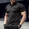 Herrpolos 2024 Casual Patchwork Pocket Polo Shirt Streetwear Lapel Kort ärm Solid Color Button T för män Luxury Vintage