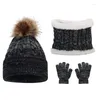 Berets EU Child Beanies Hats Scarves And Gloves Three Sets Boys Winter Warm Plus Velvet Bib Mixed Color Knitted Caps