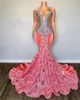 Sparkly Pink O Neck Long Prom Dress Black Girls Birthday Party Dresses Beaded Crystal Evening Gowns Veet Gown Robe De Bal Es Es Es es